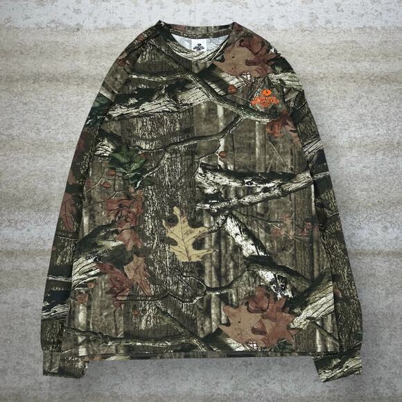 Mossy Oak Hunting Camo Shirt Cotton Long Sleeve Woodland Orange Logo New Tags - Picture 1 of 7